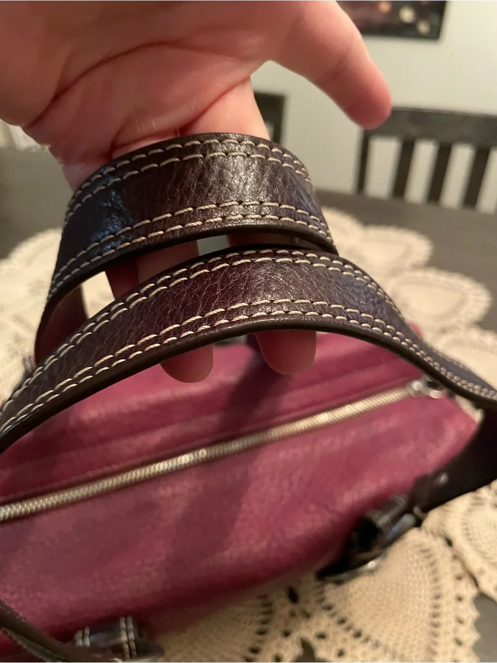 Coach Chelsea Leather Carryall satchel, model #F10887, in a burgundy color - Picture 5 of 13